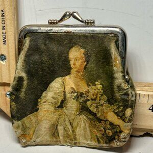 Vintage Artistic Fabric Coin Purse with Classical Lady Portrait Antique Style